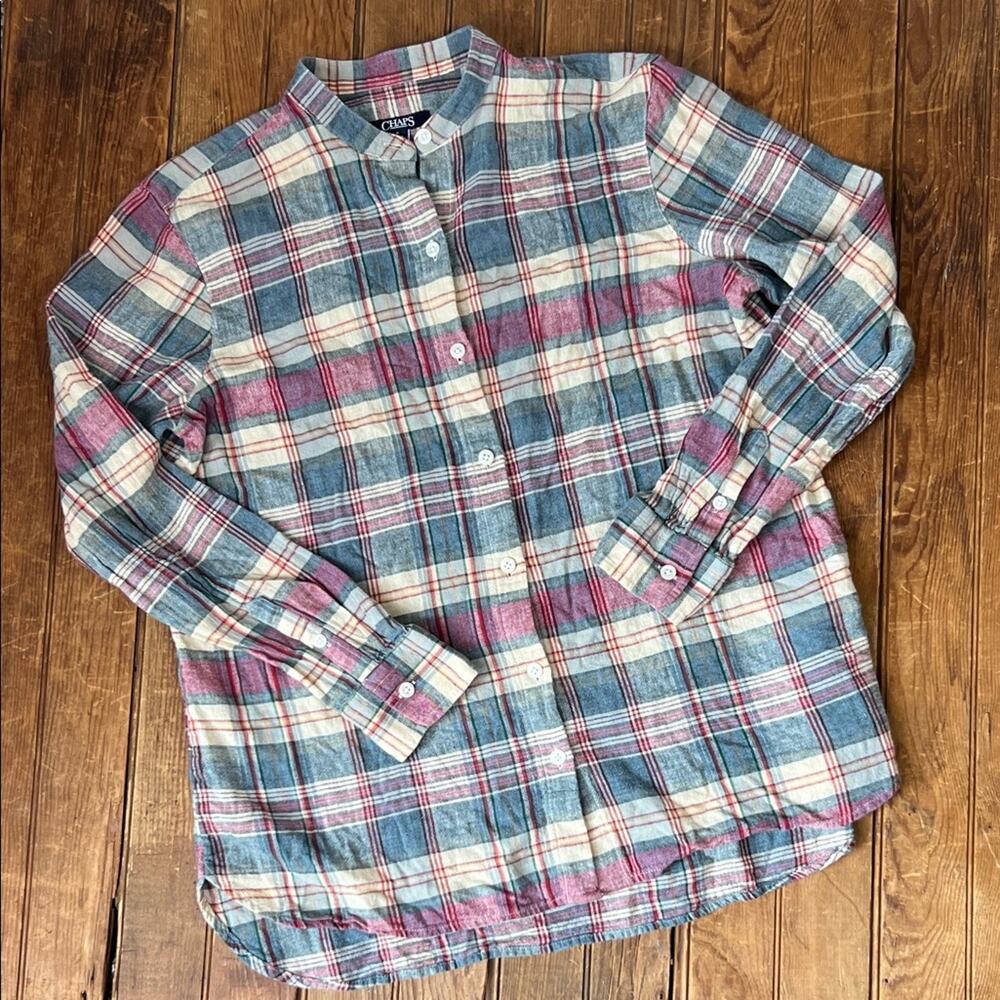 Women’s Chaps shirt Prarie Plaid linen Casual Shirt Ralph Lauren classic